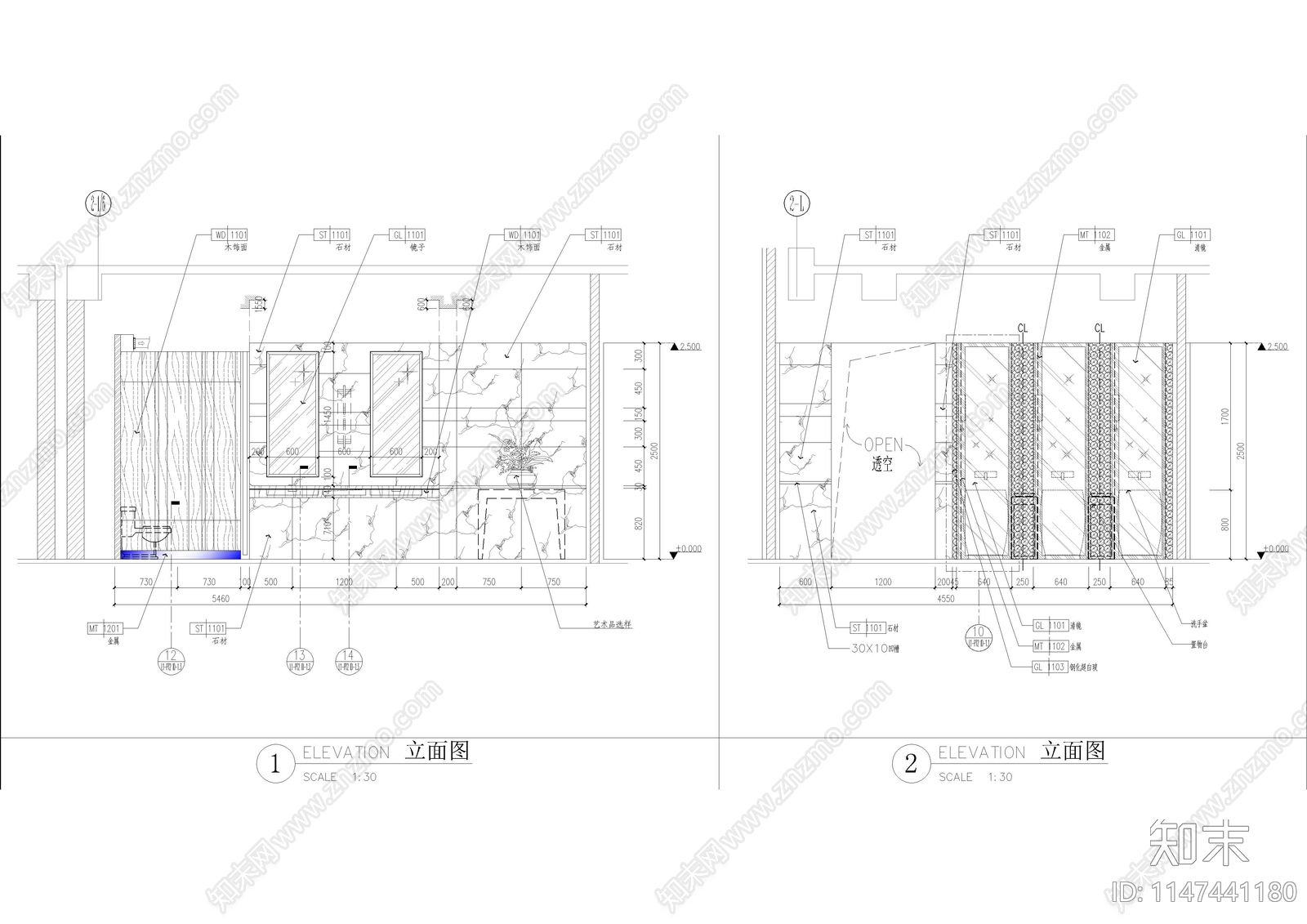 餐厅卫生间施工图cad施工图下载【ID:1147441180】