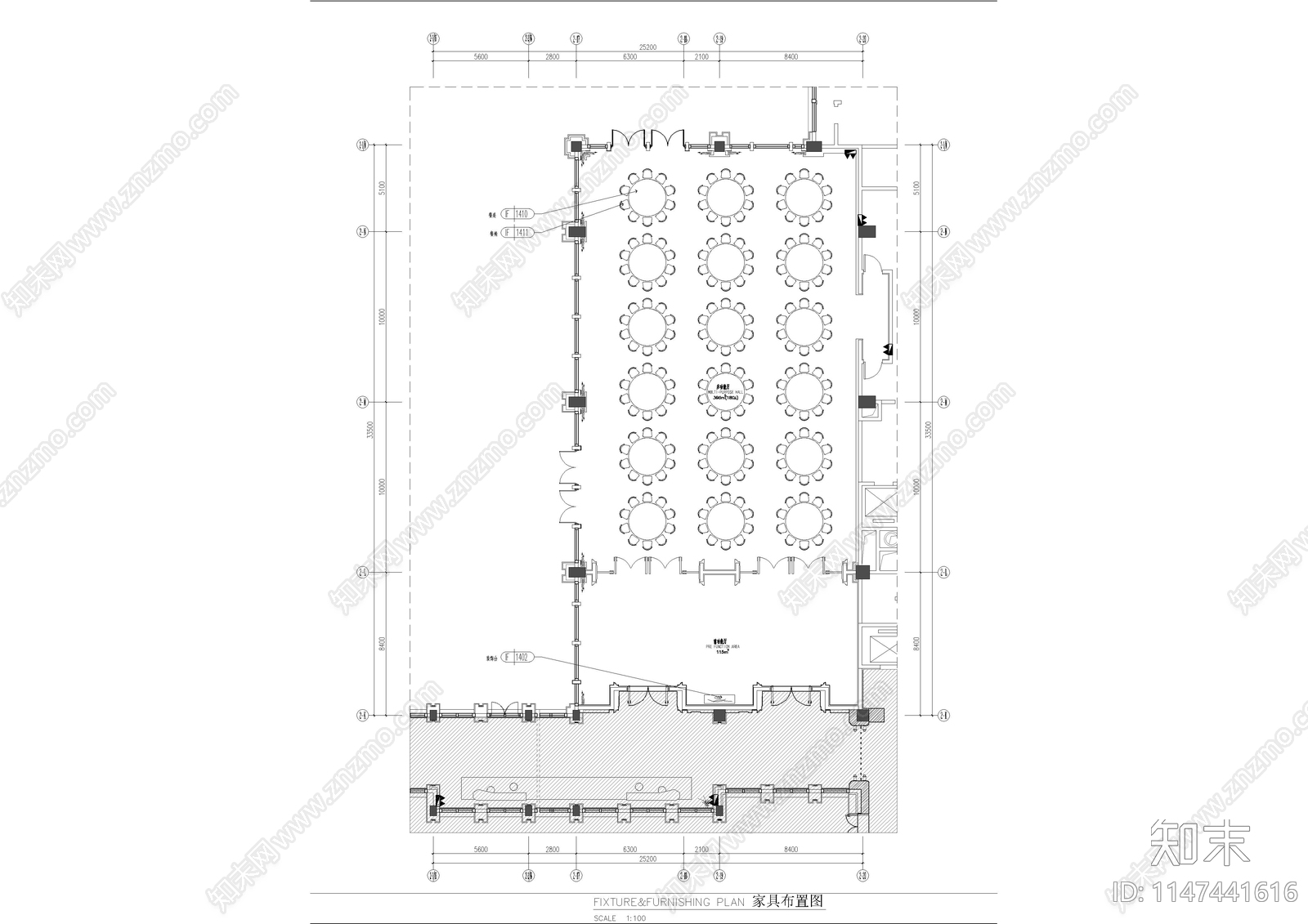 酒店多功能厅施工图cad施工图下载【ID:1147441616】