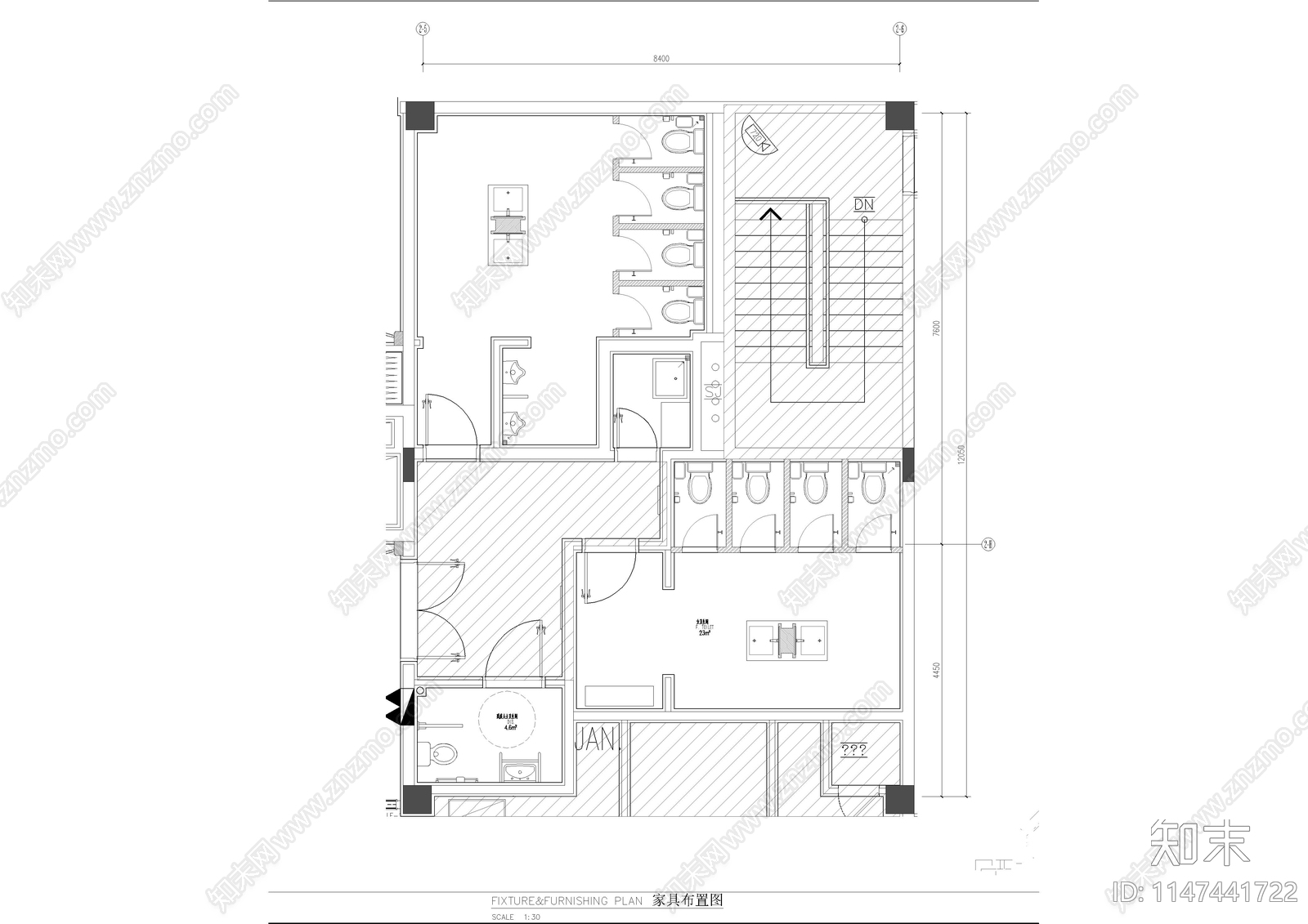 公共卫生间施工图cad施工图下载【ID:1147441722】