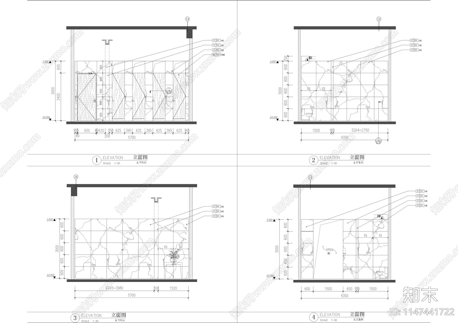 公共卫生间施工图cad施工图下载【ID:1147441722】