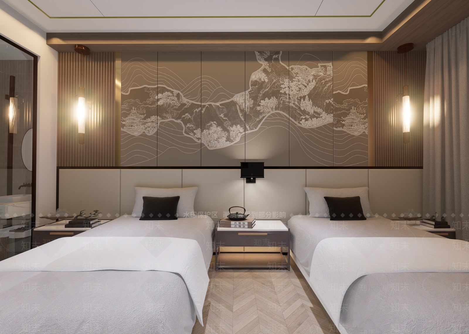 新中式酒店客房SU模型下载【ID:1147443119】