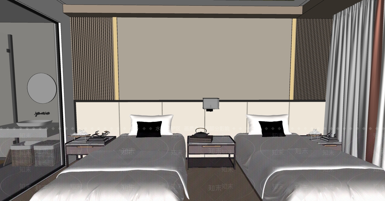 新中式酒店客房SU模型下载【ID:1147443119】