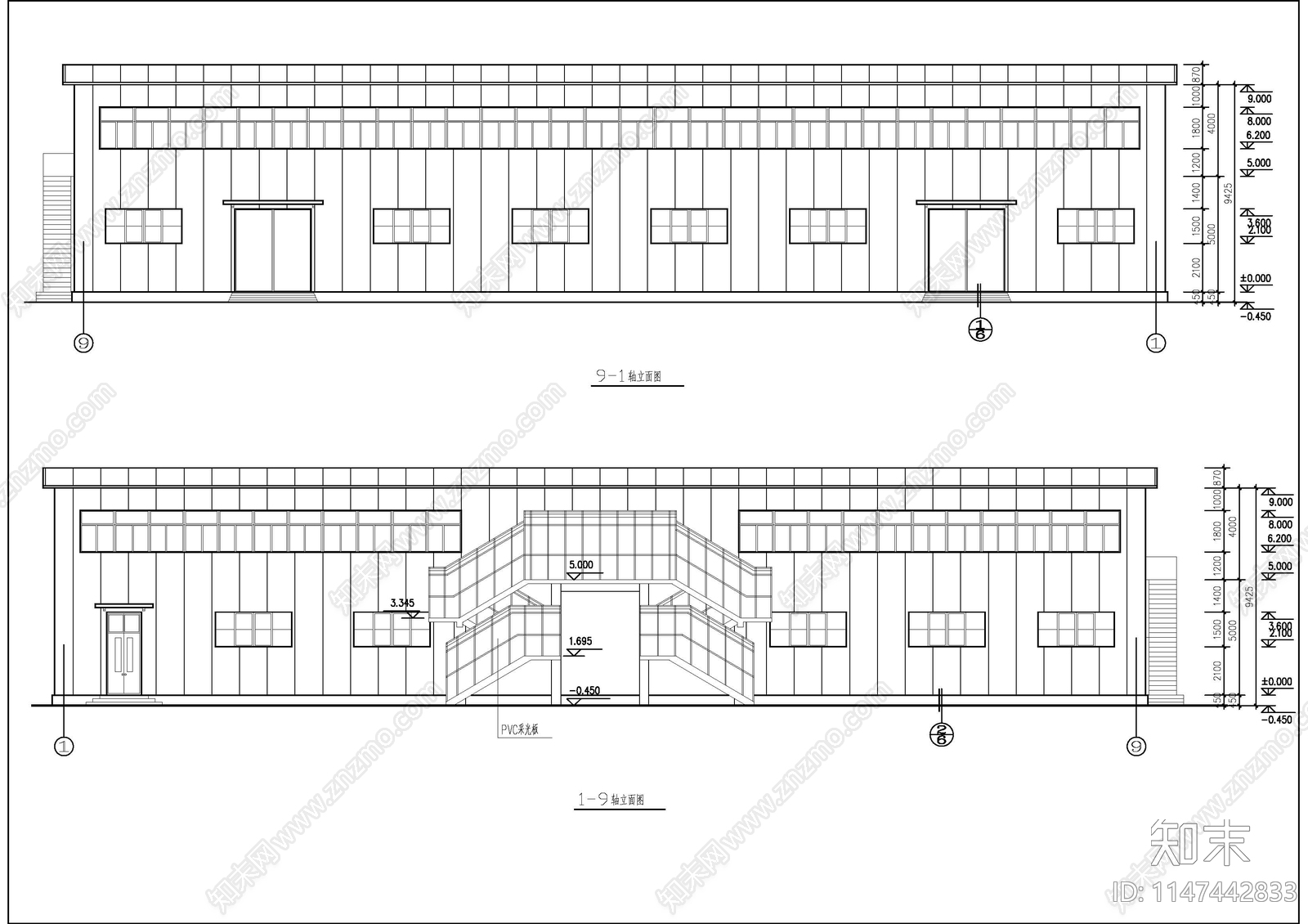 某食堂钢结构建筑图cad施工图下载【ID:1147442833】