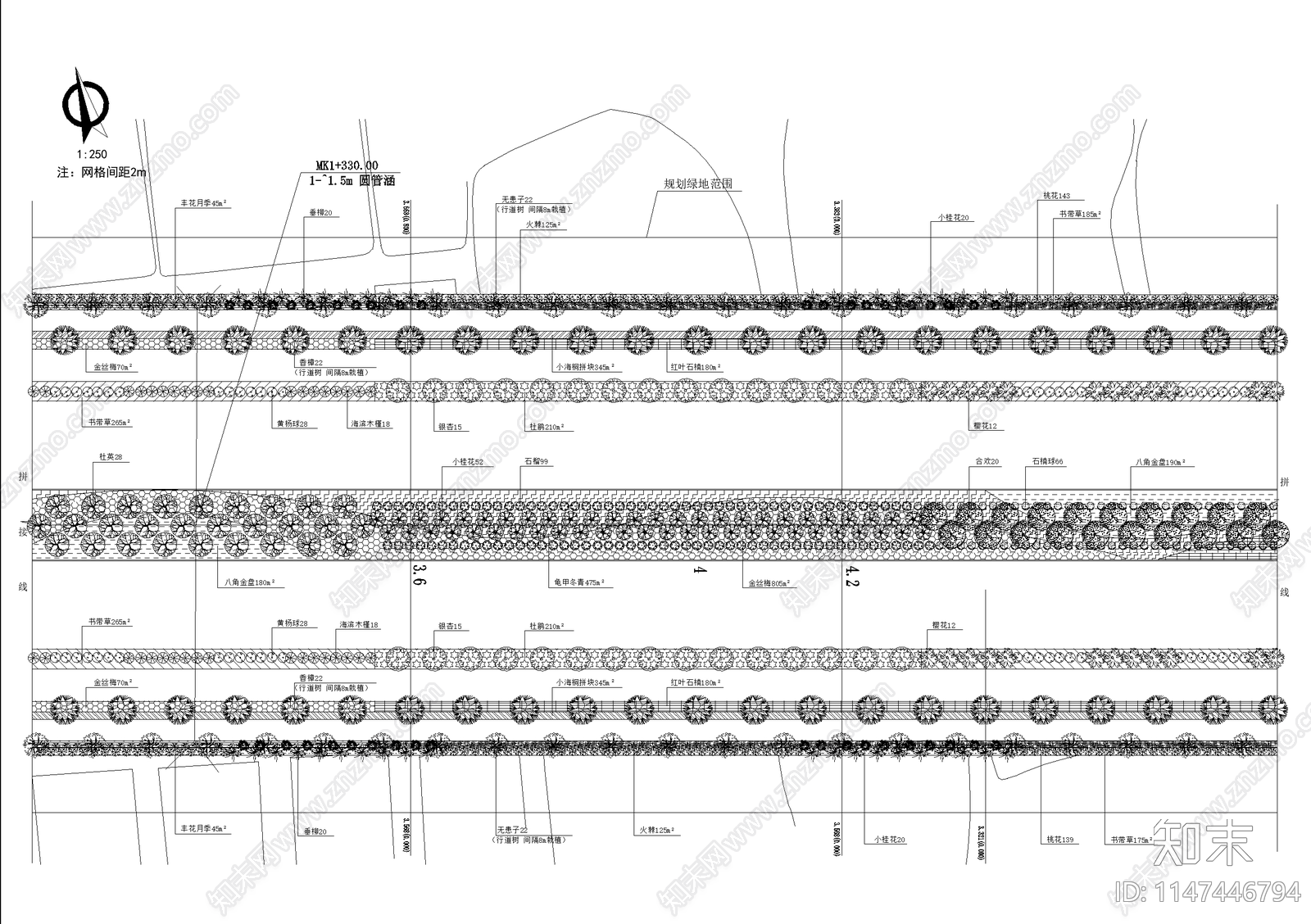 城市道路景观植物种植配置平面施工图下载【ID:1147446794】