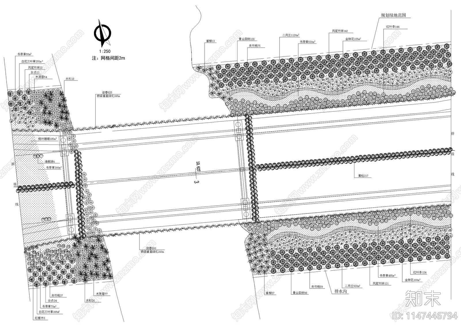 城市道路景观植物种植配置平面施工图下载【ID:1147446794】