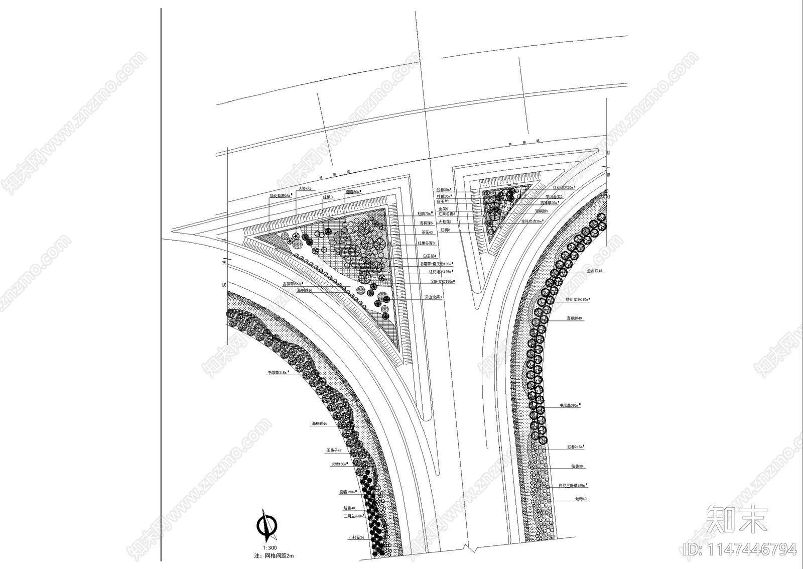 城市道路景观植物种植配置平面施工图下载【ID:1147446794】