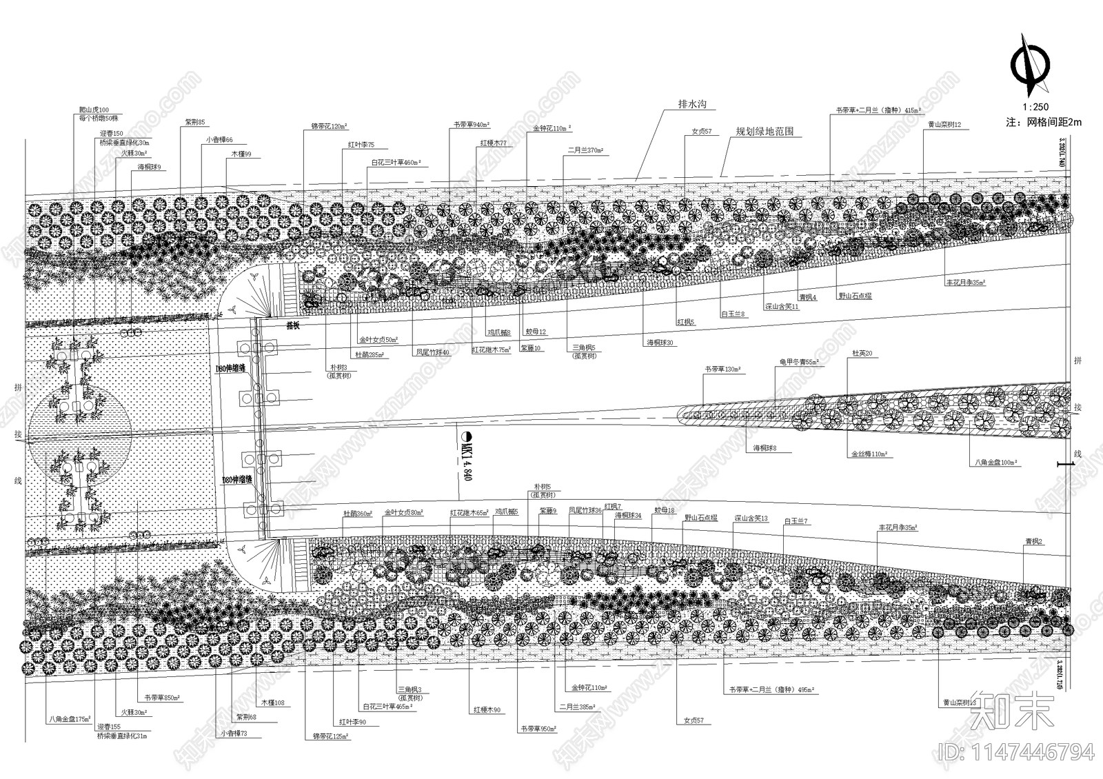 城市道路景观植物种植配置平面施工图下载【ID:1147446794】