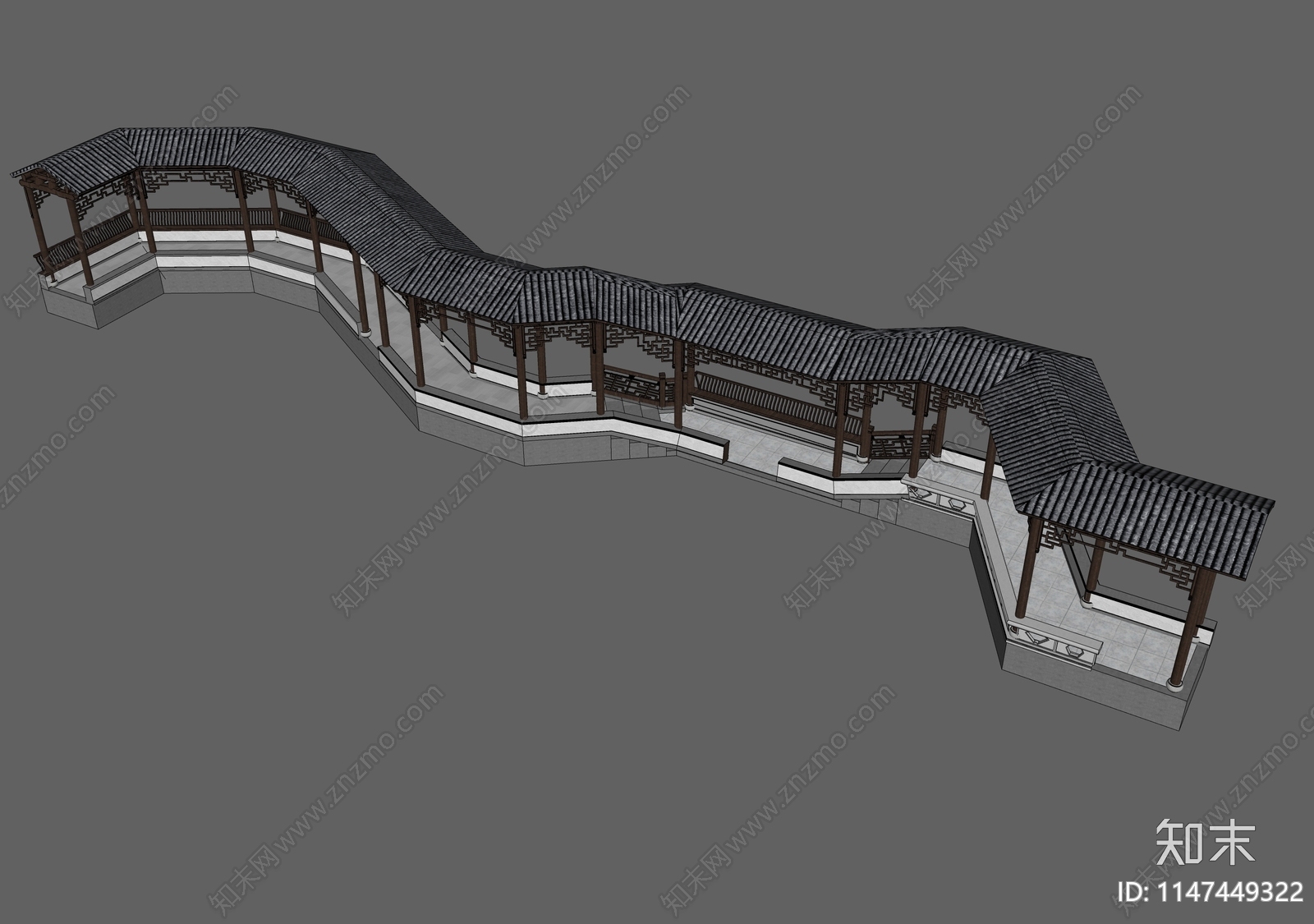 中式景观长廊SU模型下载【ID:1147449322】