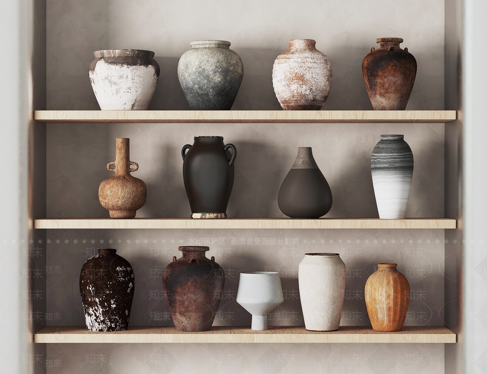 侘寂陶罐摆件SU模型下载【ID:1147450696】