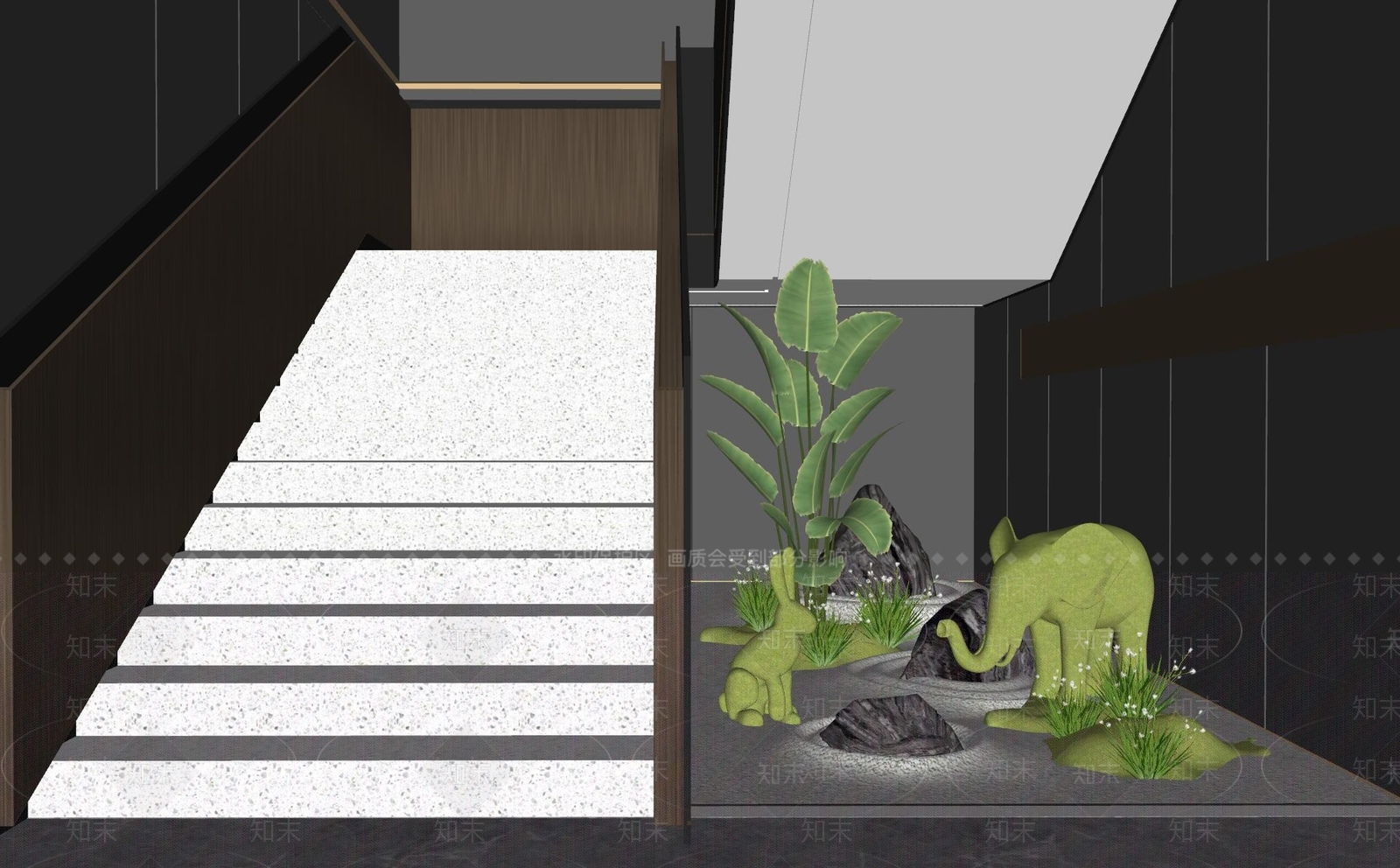 现代楼梯景观造景SU模型下载【ID:1147454280】