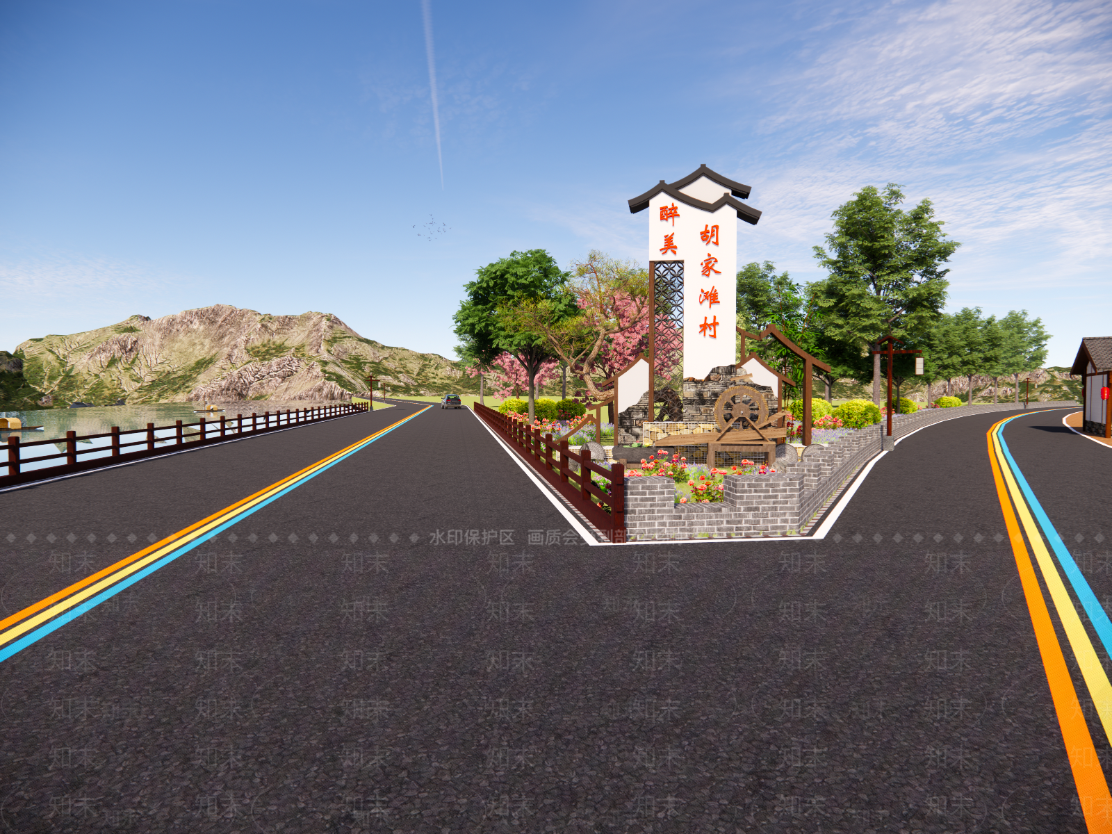 现代美丽乡村入口道路SU模型下载【ID:1147455565】