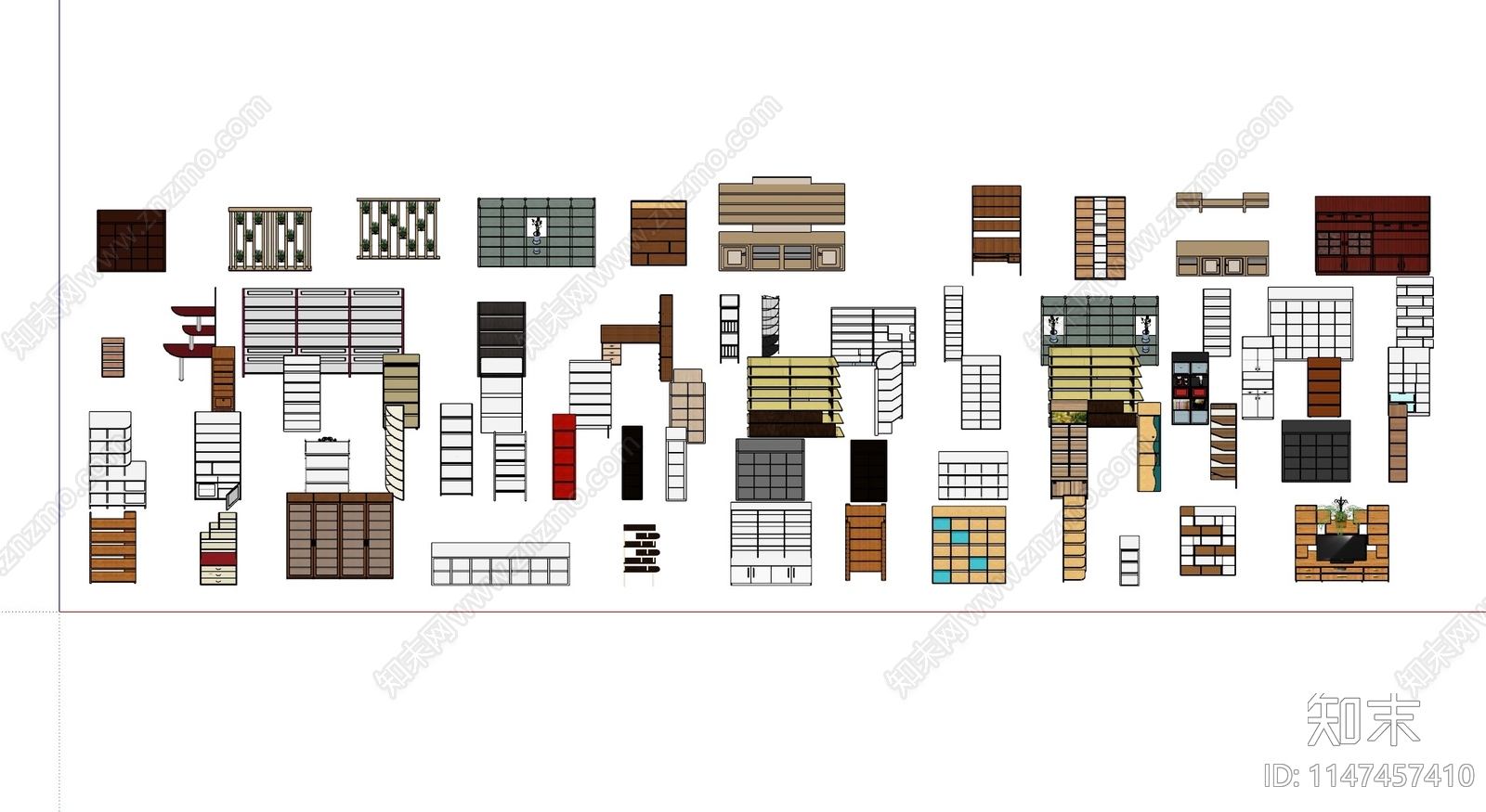 现代家装柜子橱柜书柜鞋柜衣柜电视柜素材SU模型下载【ID:1147457410】