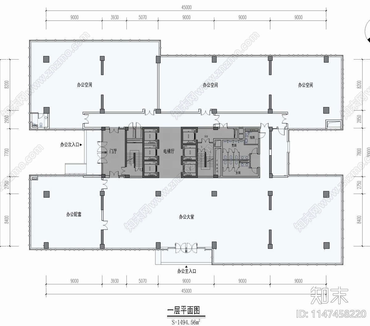 高层产业园办公楼建筑cad施工图下载【ID:1147458220】