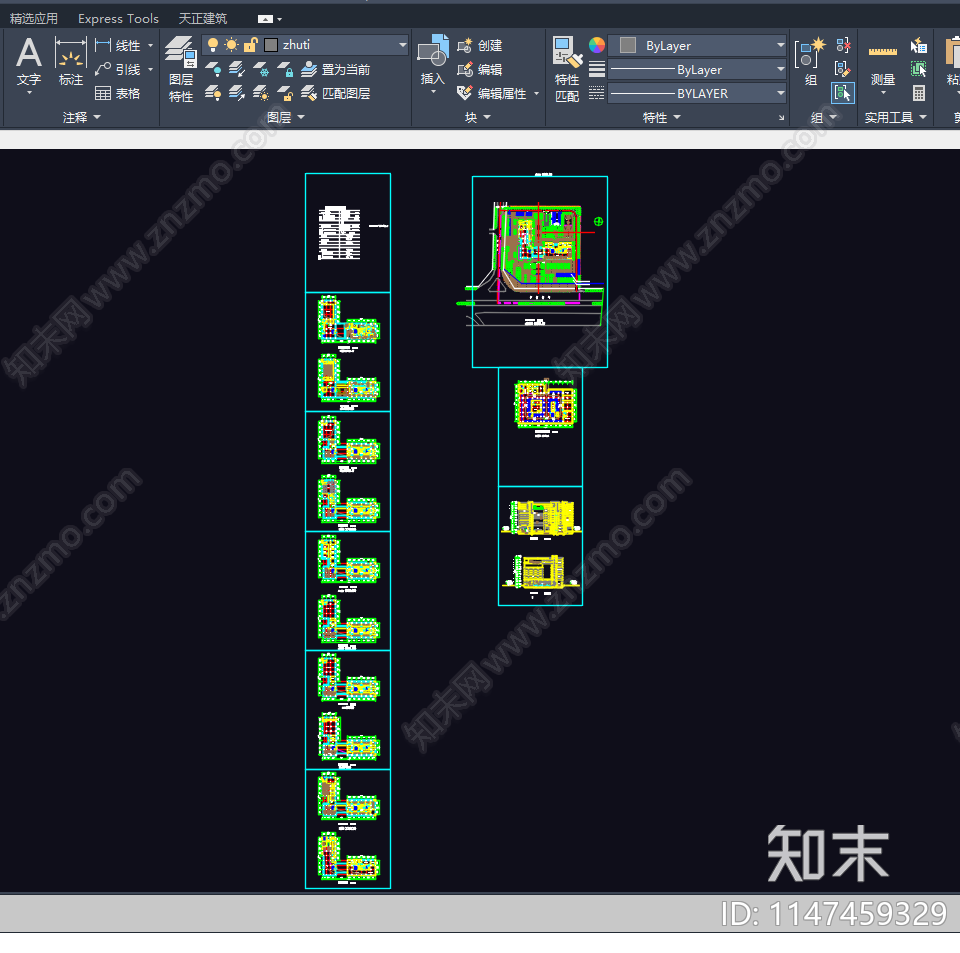 银行高层办公楼塔楼建筑cad施工图下载【ID:1147459329】