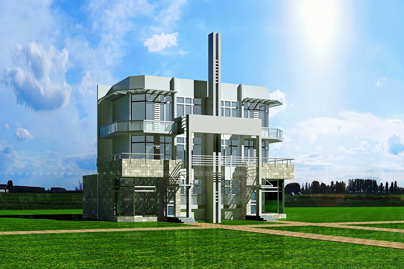 现代别墅农村住宅自建房外墙建筑造型3D模型下载【ID:1147459626】