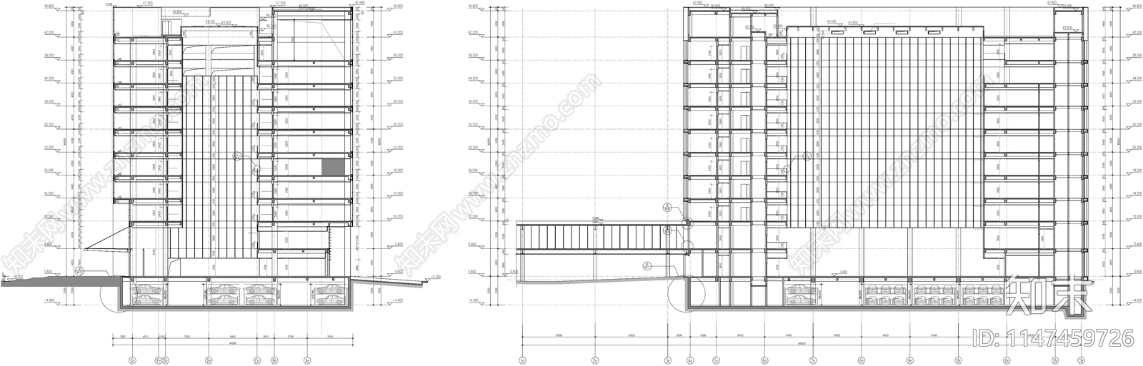 50米高层办公塔楼建筑cad施工图下载【ID:1147459726】