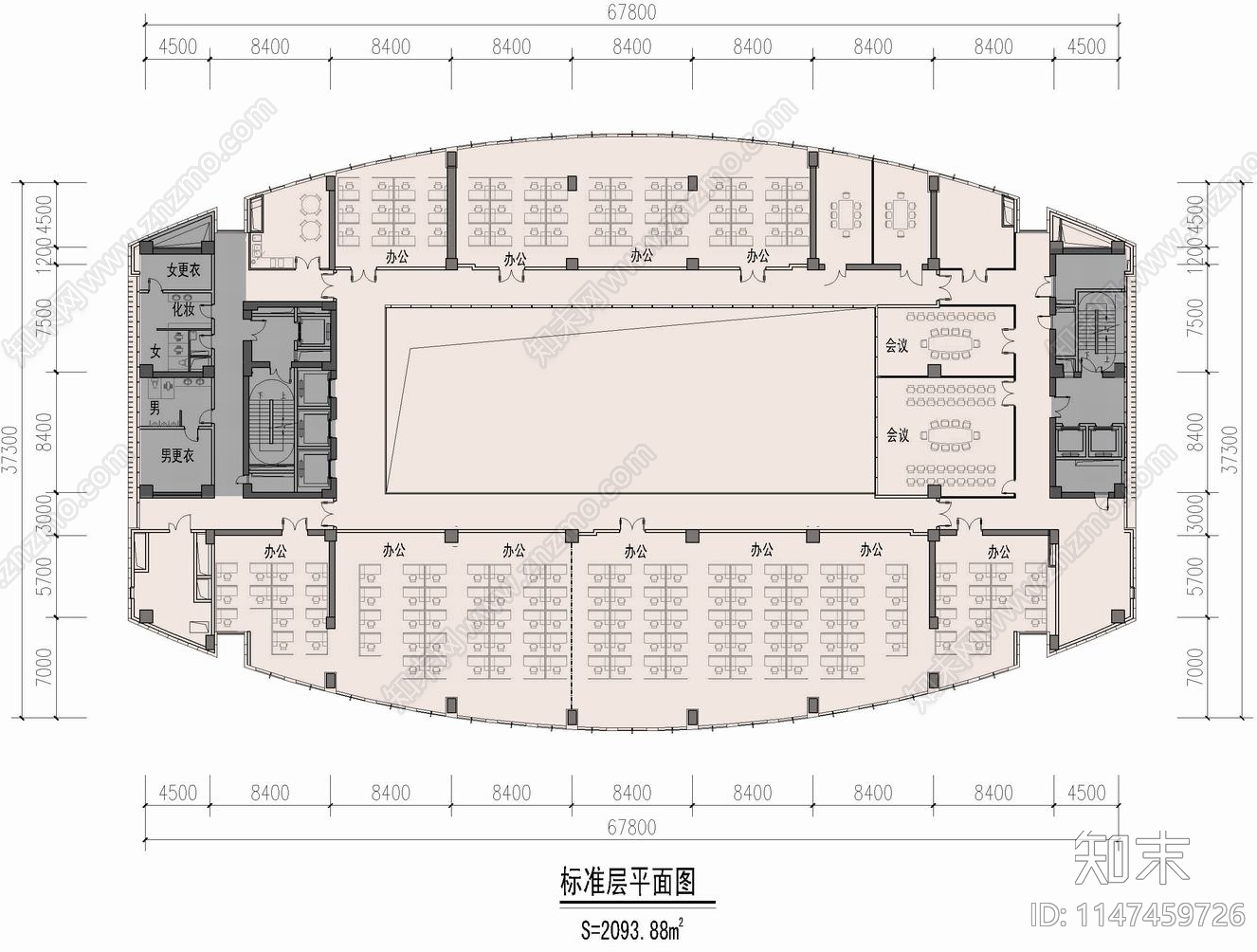 50米高层办公塔楼建筑cad施工图下载【ID:1147459726】
