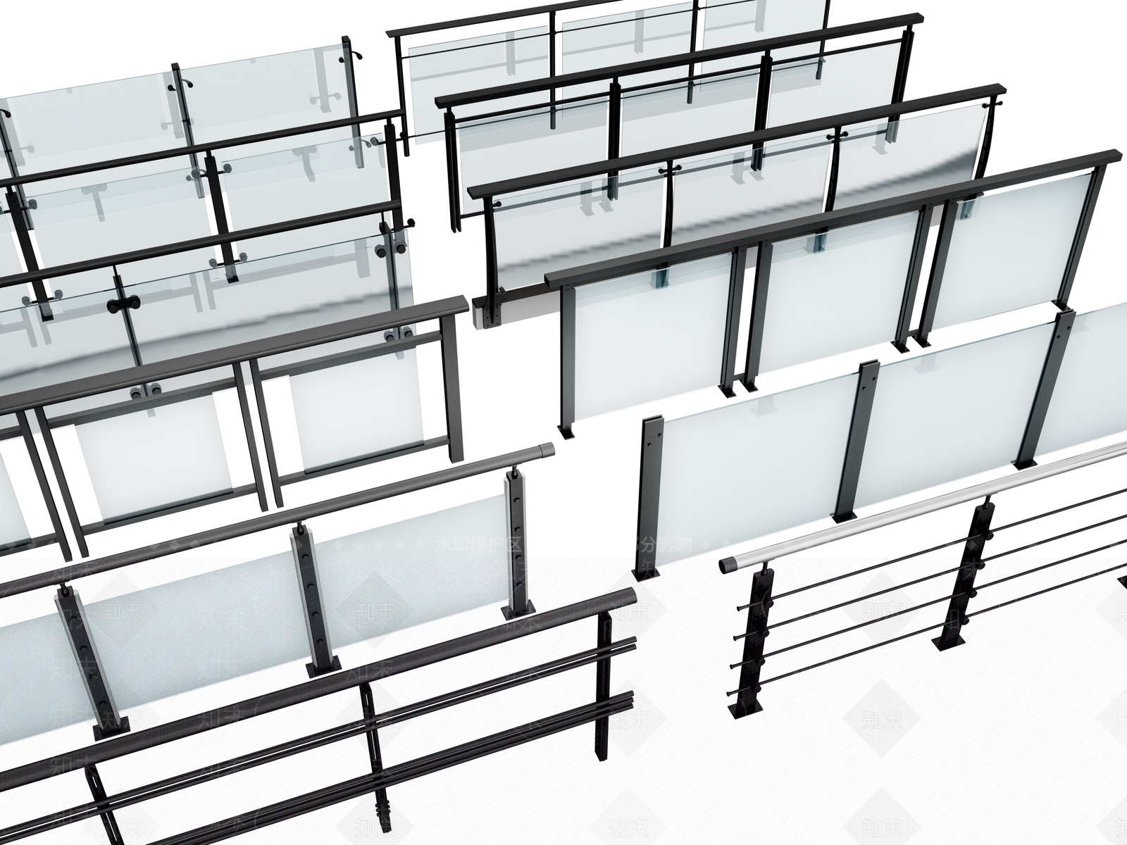 现代玻璃栏杆3D模型下载【ID:1147467145】