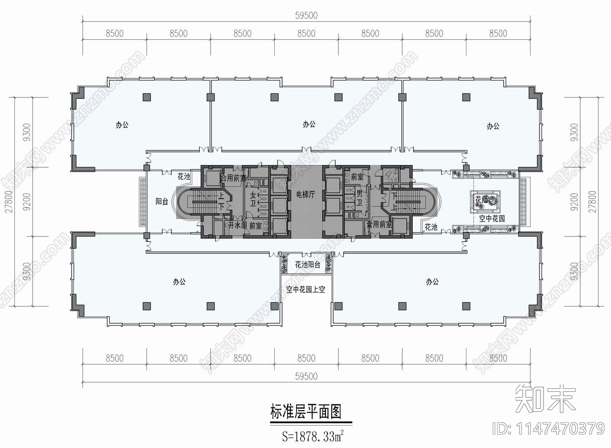 23层高层办公塔楼建筑总平图施工图下载【ID:1147470379】
