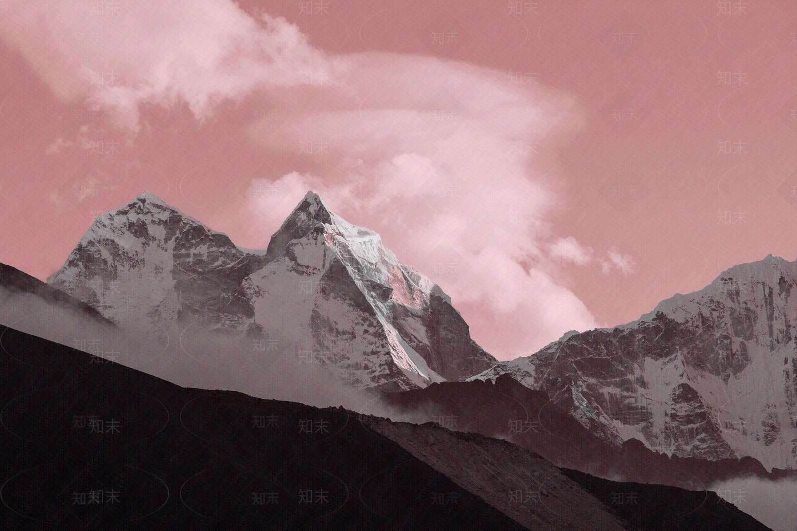 奶油诧寂风粉色山峰风景壁纸壁画装饰画贴图下载【ID:1147471671】