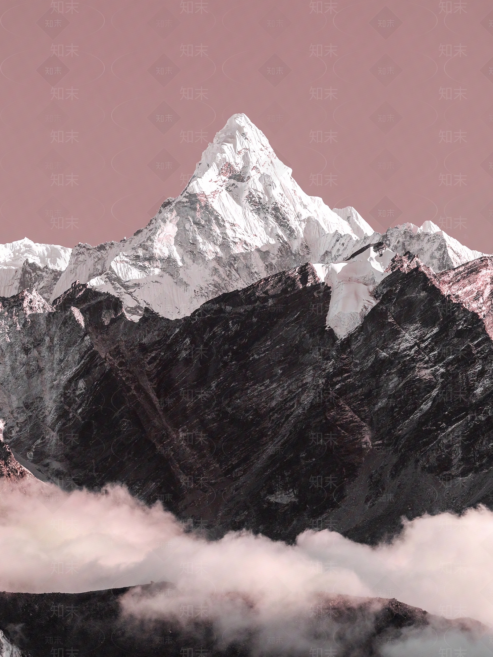 奶油诧寂风粉色山峰风景壁纸壁画装饰画贴图下载【ID:1147471699】