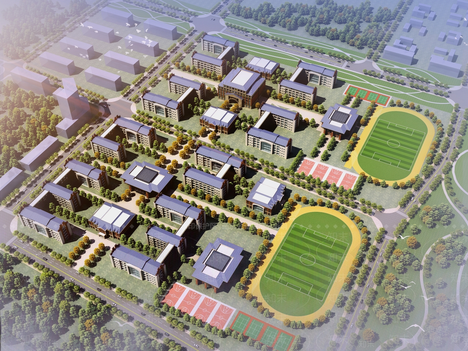 欧式学校鸟瞰3D模型下载【ID:1147472955】