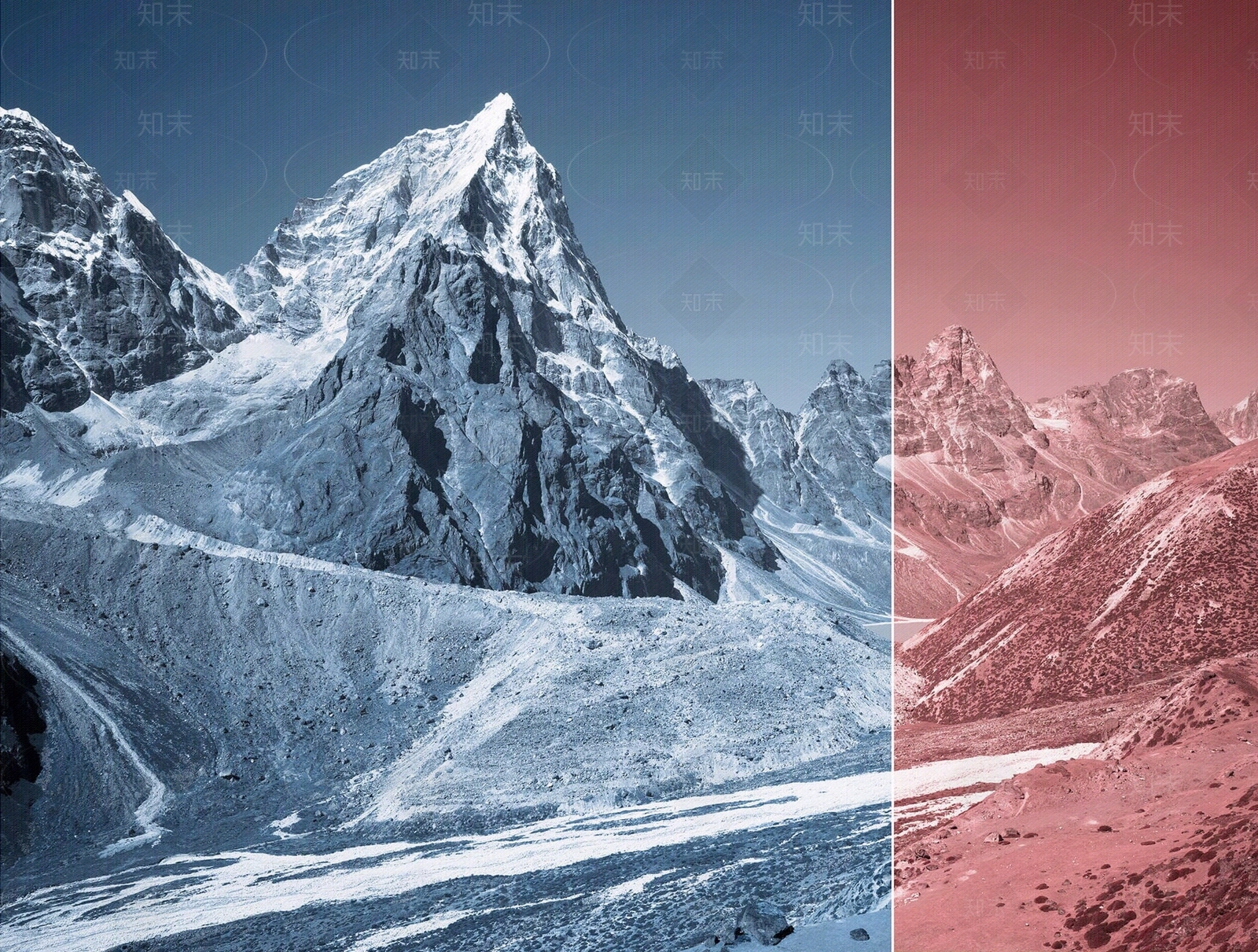 现代奶油诧寂风粉色雪山风景壁纸壁画装饰画贴图下载【ID:1147471909】