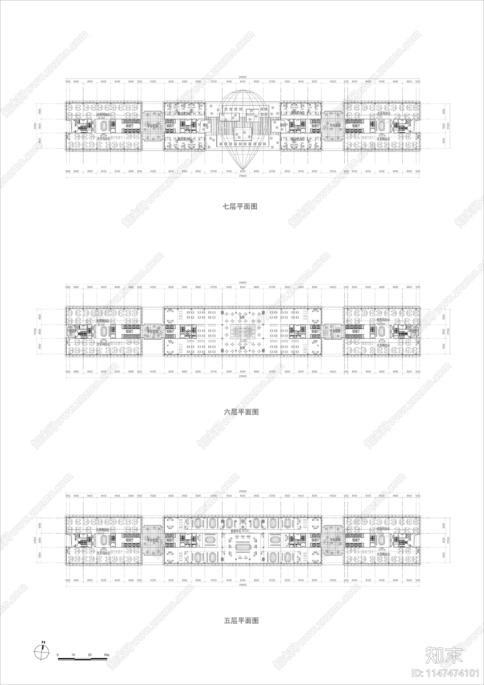 高层银行总部办公楼塔楼建筑cad施工图下载【ID:1147474101】