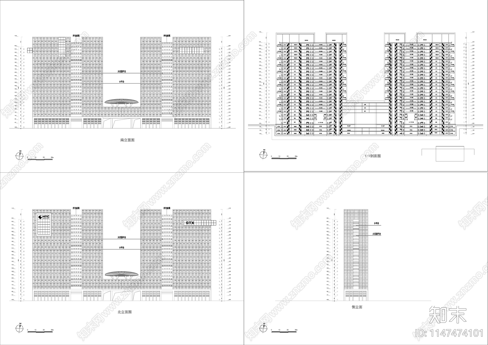 高层银行总部办公楼塔楼建筑cad施工图下载【ID:1147474101】