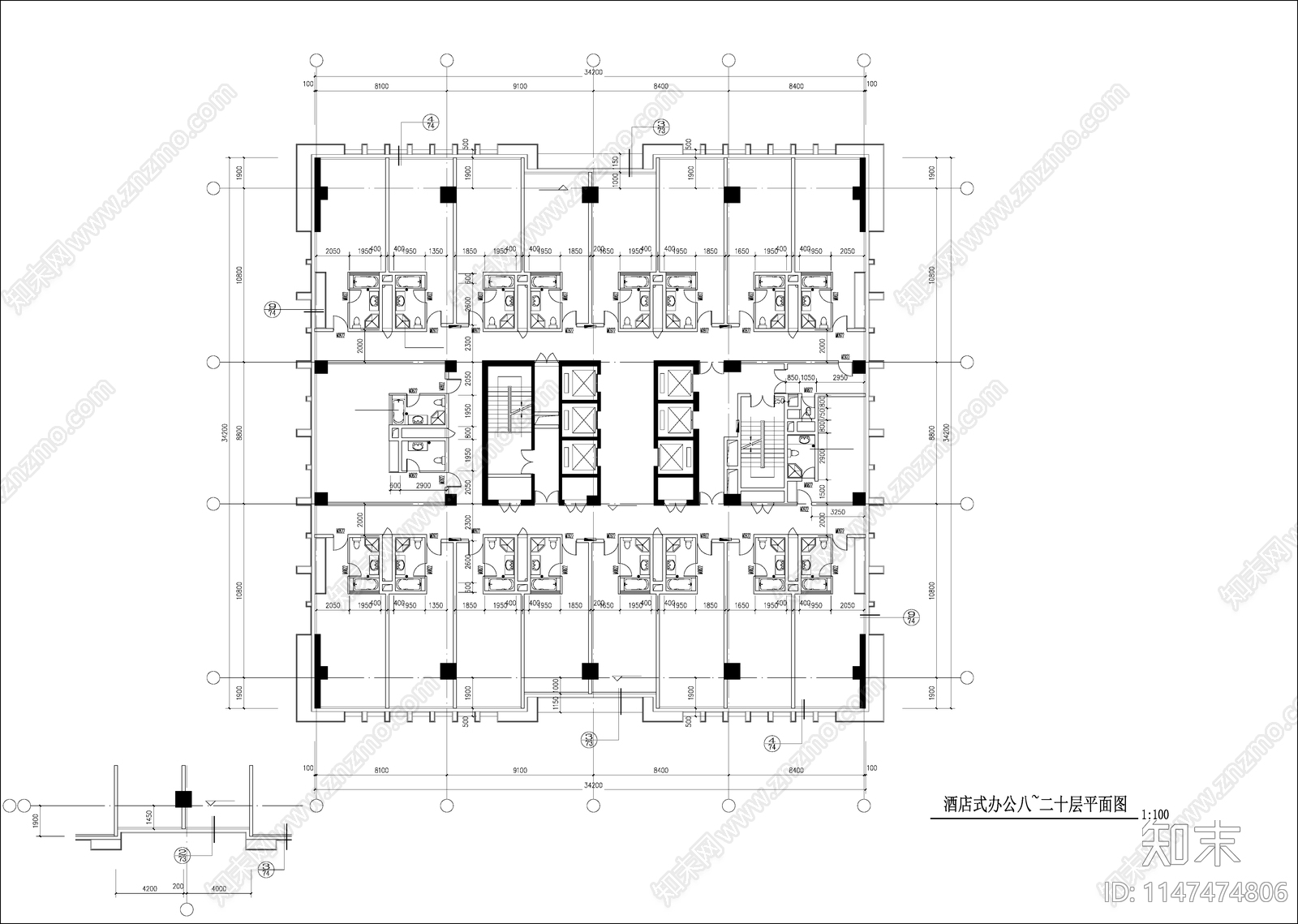 100米高层办公酒店大楼建筑总平图施工图下载【ID:1147474806】