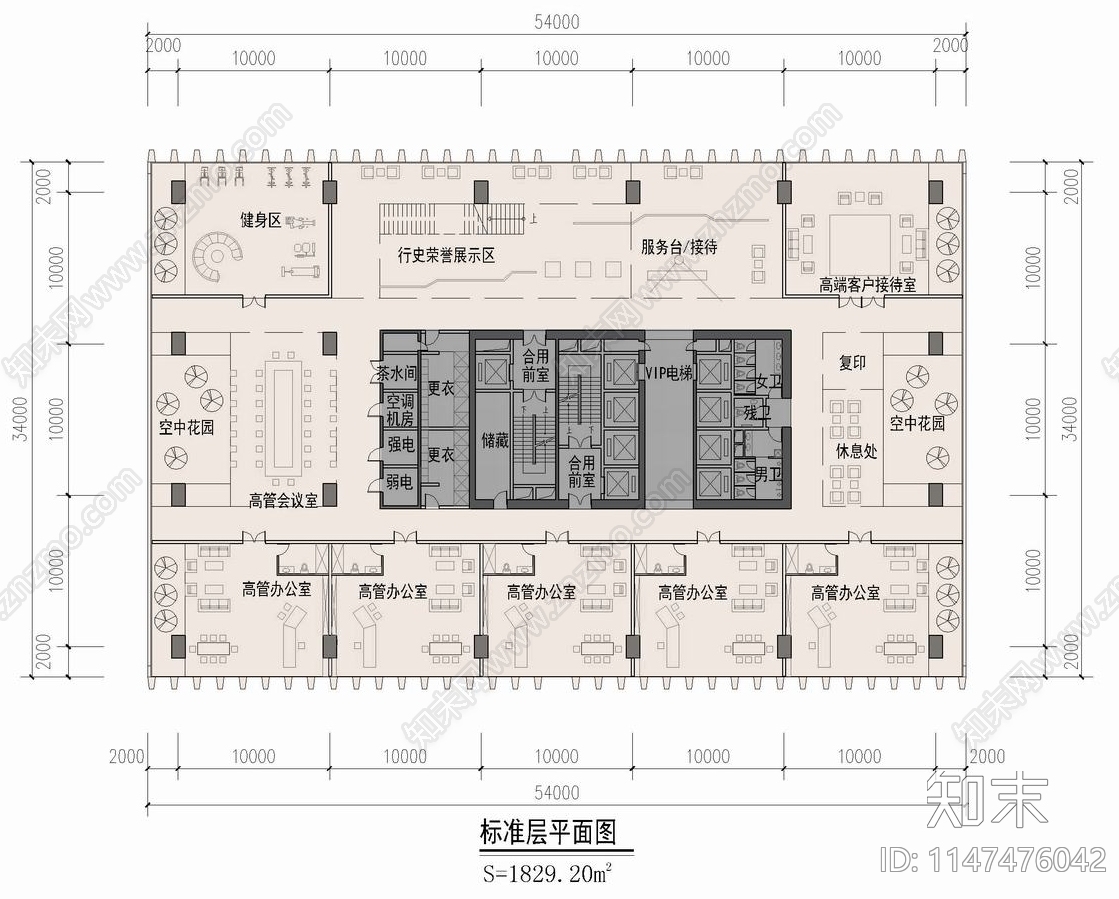 高层银行办公楼塔楼建筑cad施工图下载【ID:1147476042】