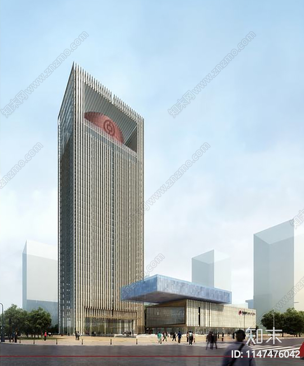 高层银行办公楼塔楼建筑cad施工图下载【ID:1147476042】