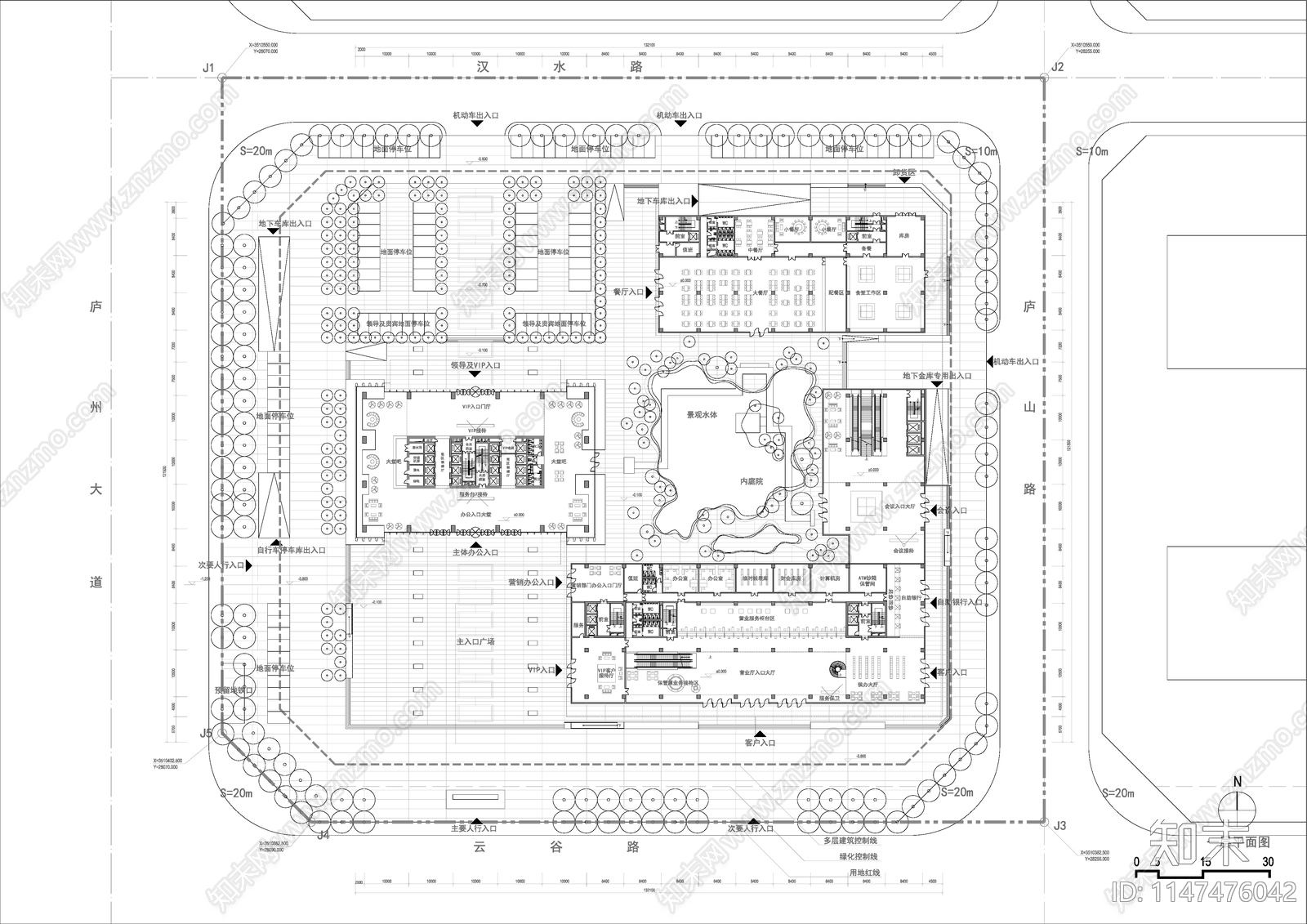 高层银行办公楼塔楼建筑cad施工图下载【ID:1147476042】