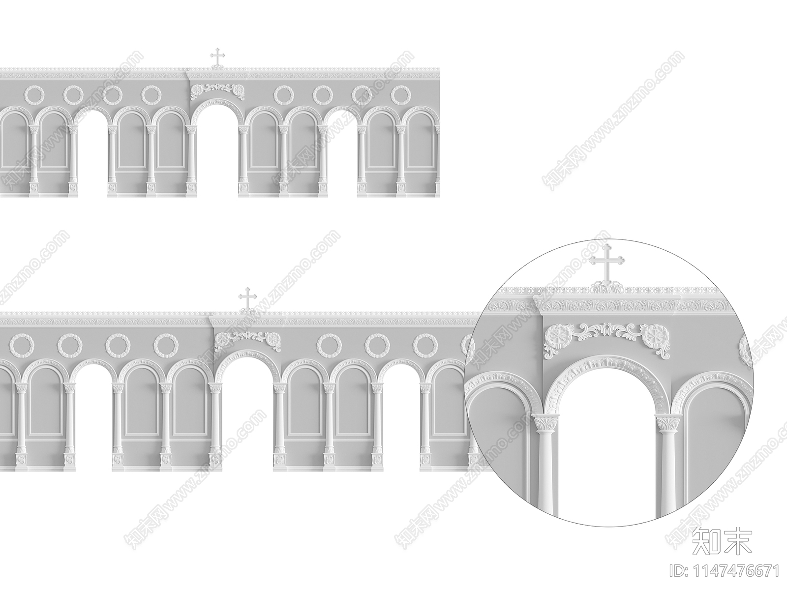 欧式简约教堂雕花3D模型下载【ID:1147476671】