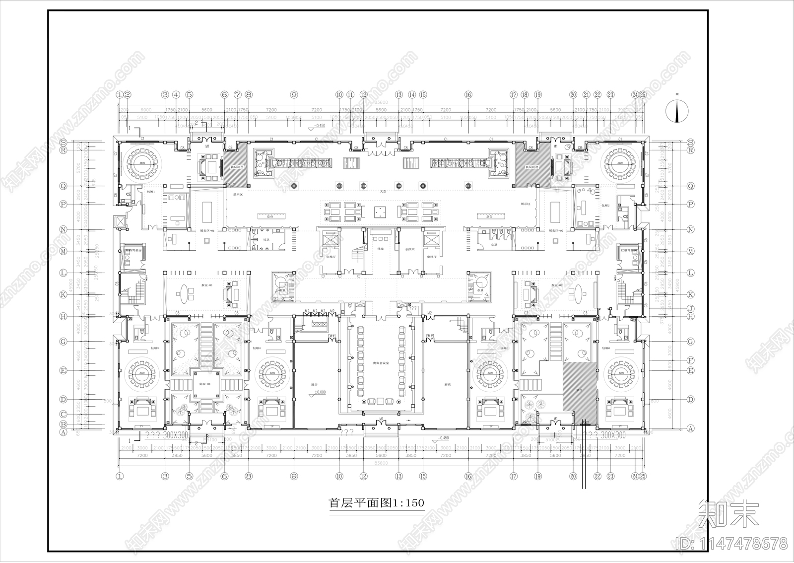 两层大型商务接待会所平面图cad施工图下载【ID:1147478678】
