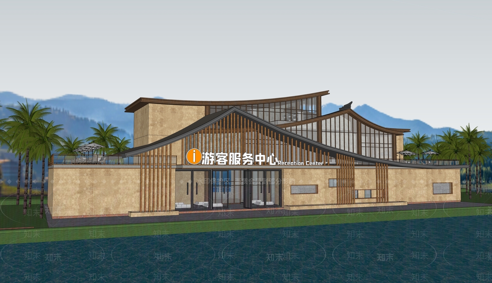 现代游客中心SU模型下载【ID:1147478412】