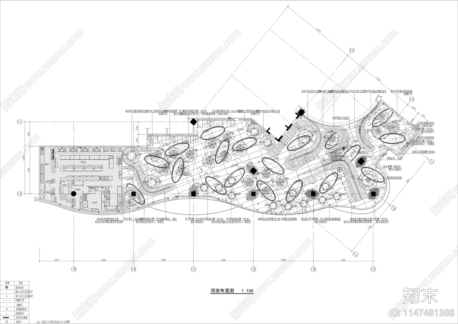 1000㎡餐厅餐饮空间室内cad施工图下载【ID:1147481388】