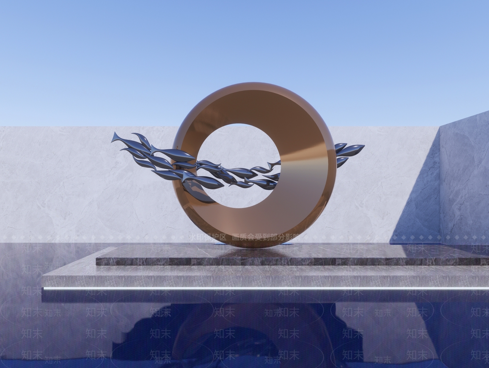 新中式鱼跃龙门雕塑3D模型下载【ID:1147481709】