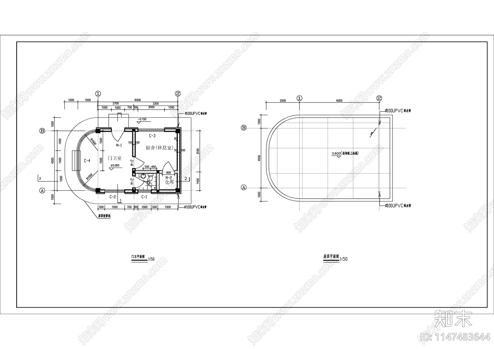 门卫结构建筑cad施工图下载【ID:1147483644】