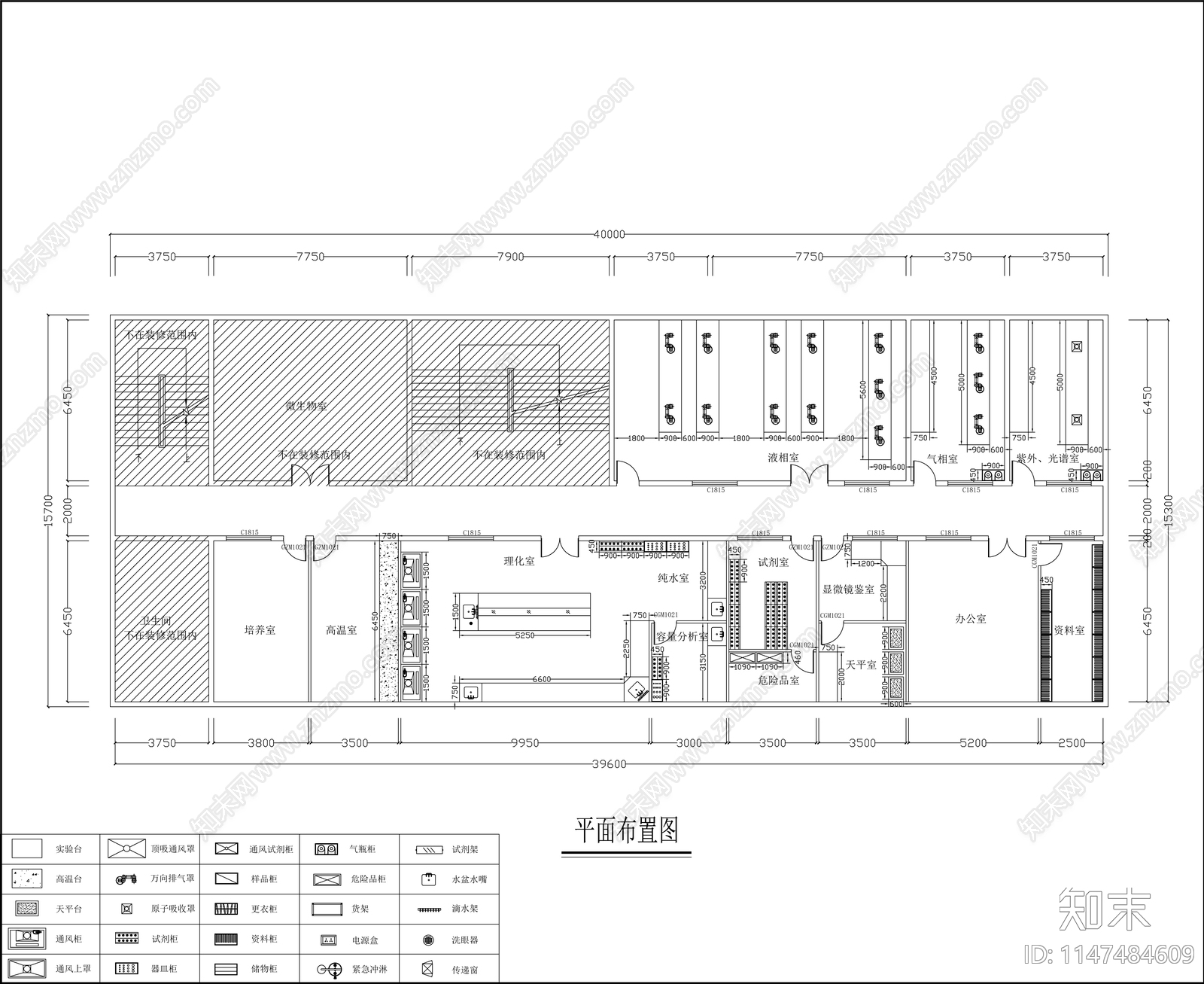 药品检测分析实验室室内cad施工图下载【ID:1147484609】