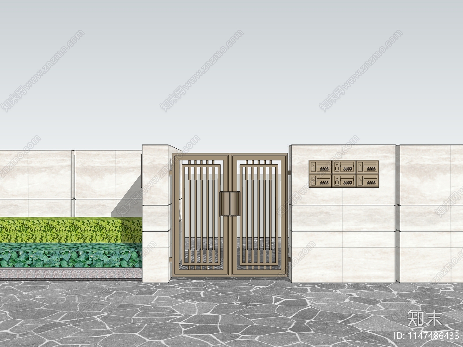 现代庭院入户大门SU模型下载【ID:1147486433】