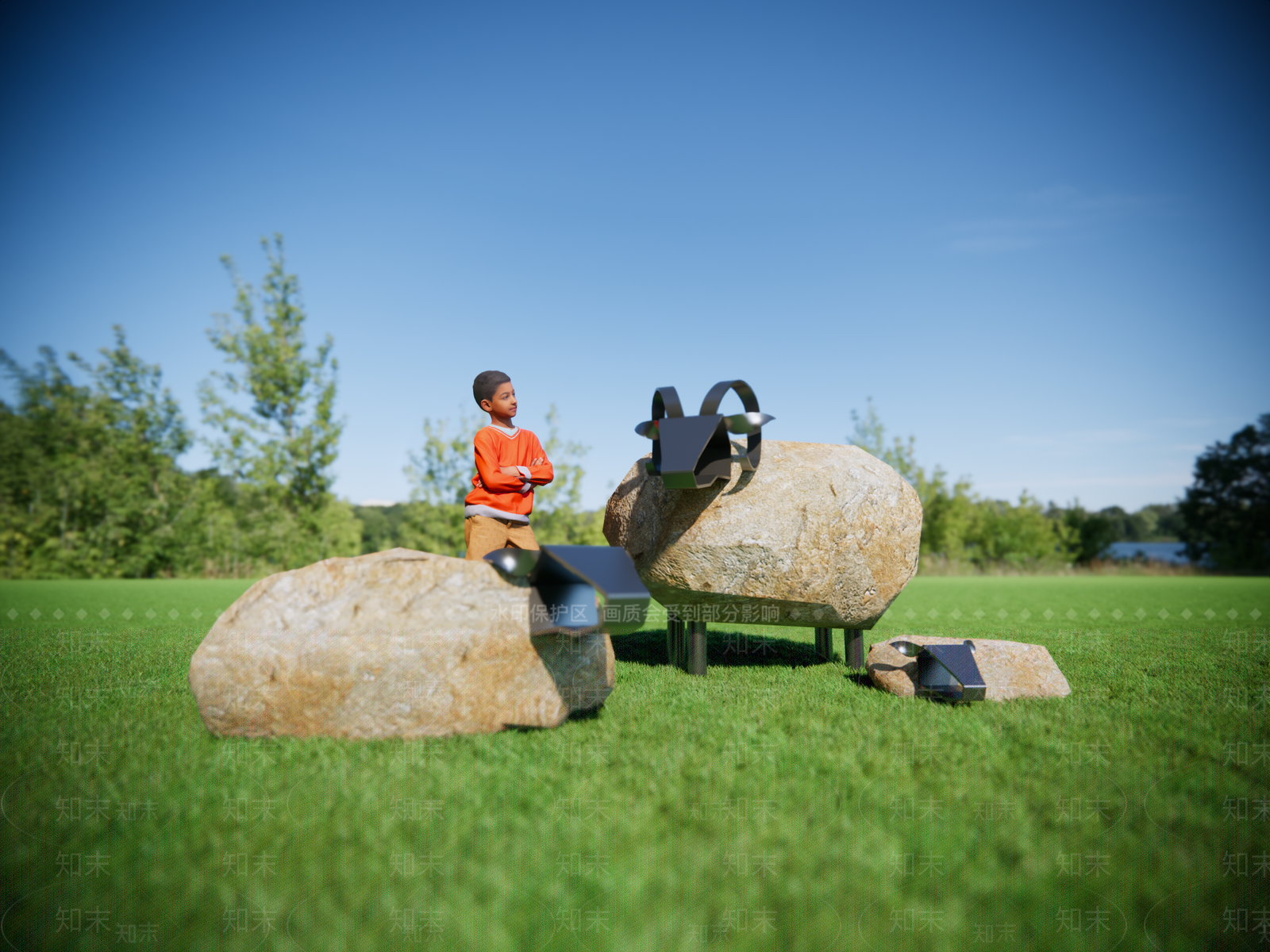 现代创意雕塑小品铁艺石头羊SU模型下载【ID:1147487148】