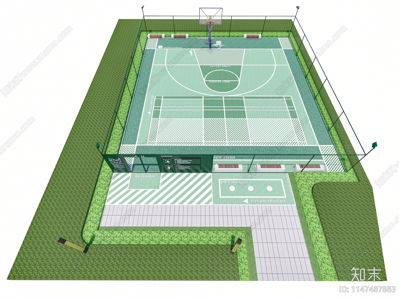 现代户外篮球场SU模型下载【ID:1147487883】