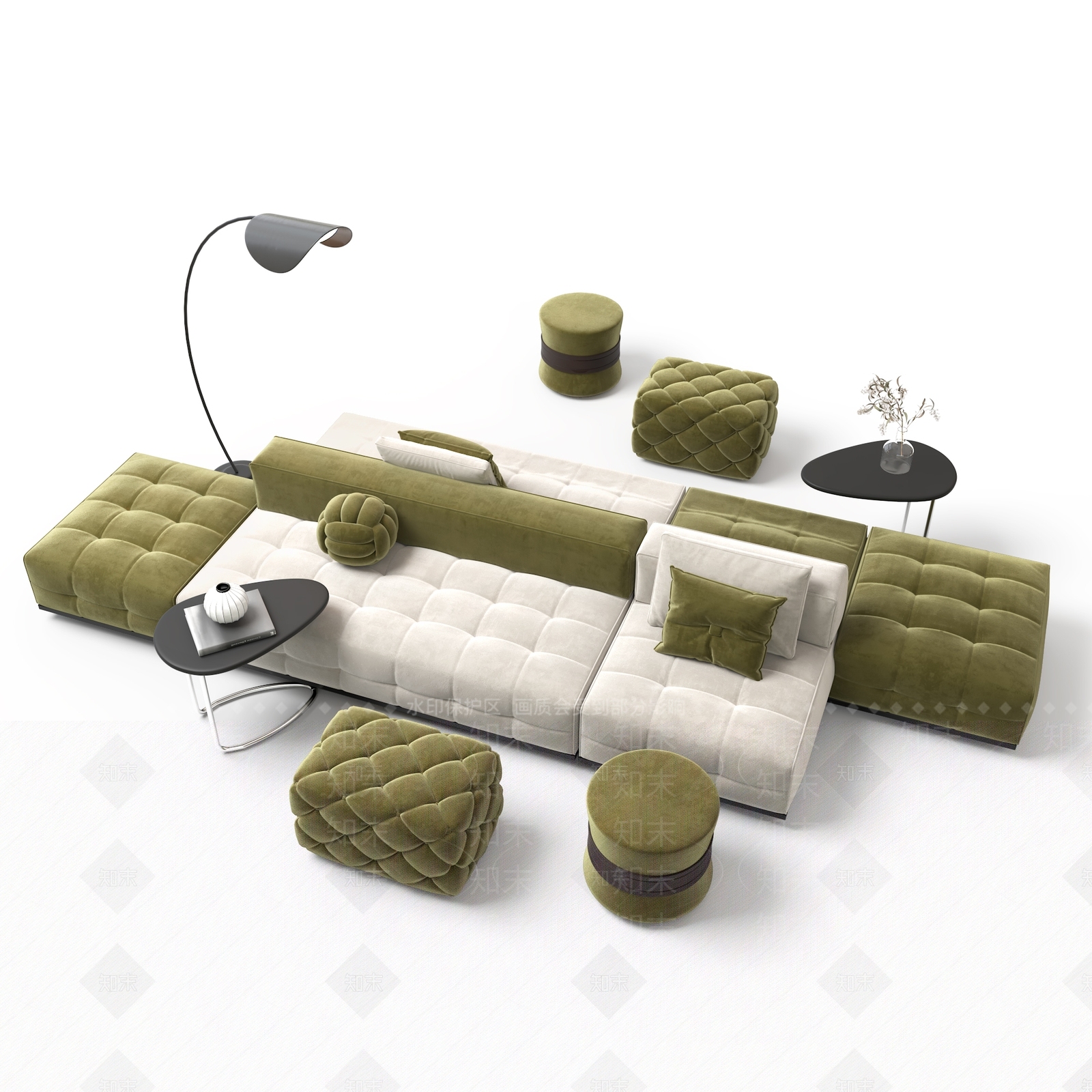 法式休闲区沙发卡座3D模型下载【ID:1147488111】