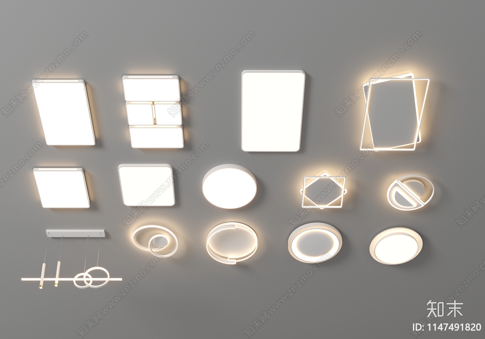 极简客厅灯现代简约大气主灯led卧室云朵吸顶灯全屋灯具组合套餐3D模型下载【ID:1147491820】