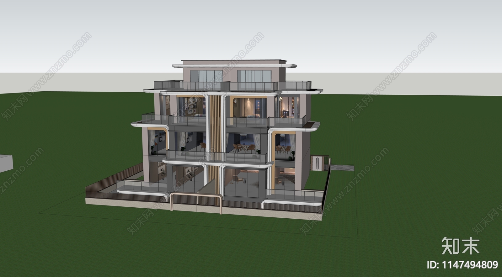 现代双拼别墅SU模型下载【ID:1147494809】