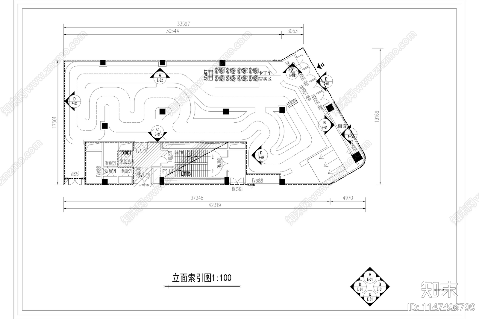 商城考拉飞车场地室内cad施工图下载【ID:1147496799】