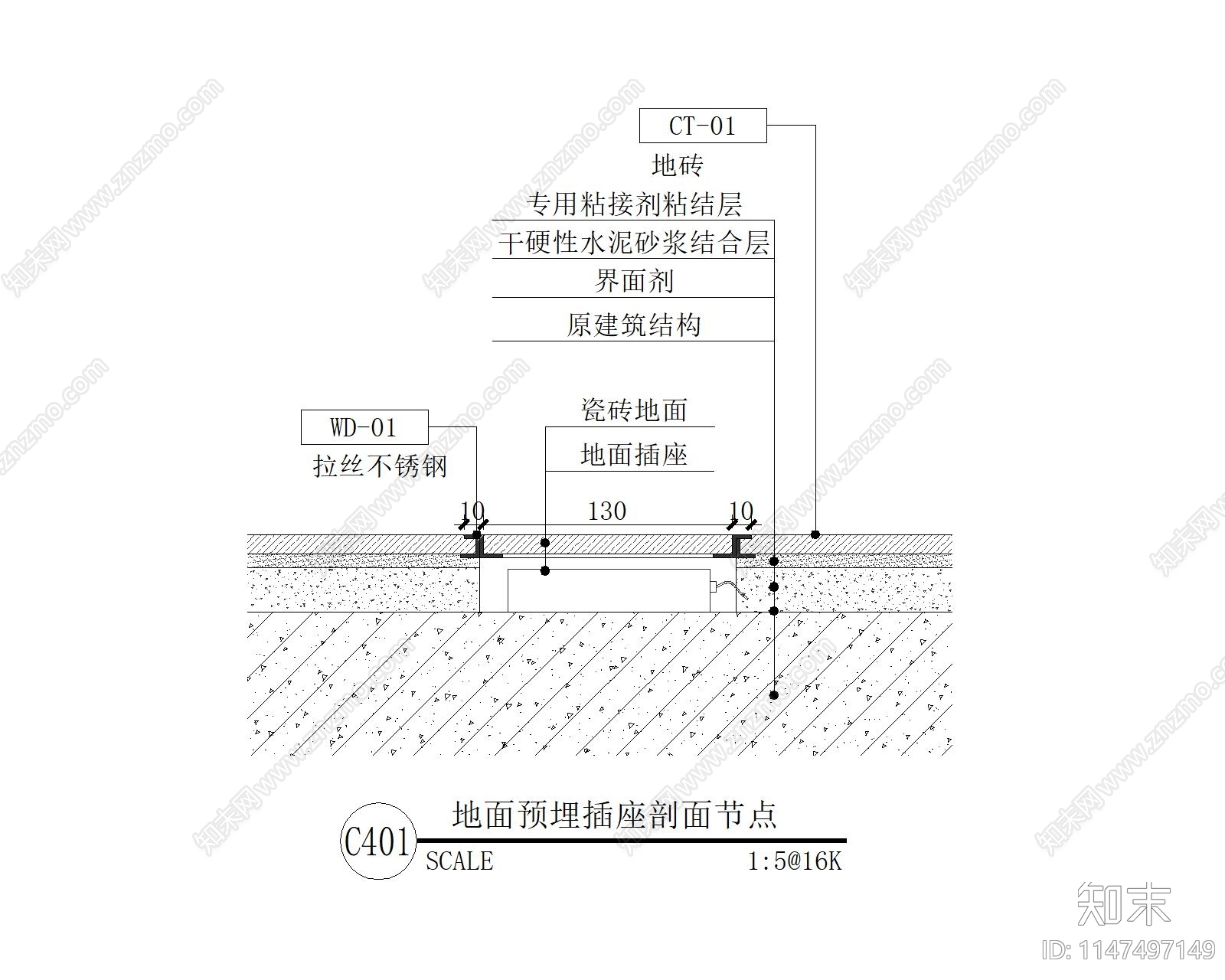 地面预埋插座剖面节点施工图下载【ID:1147497149】
