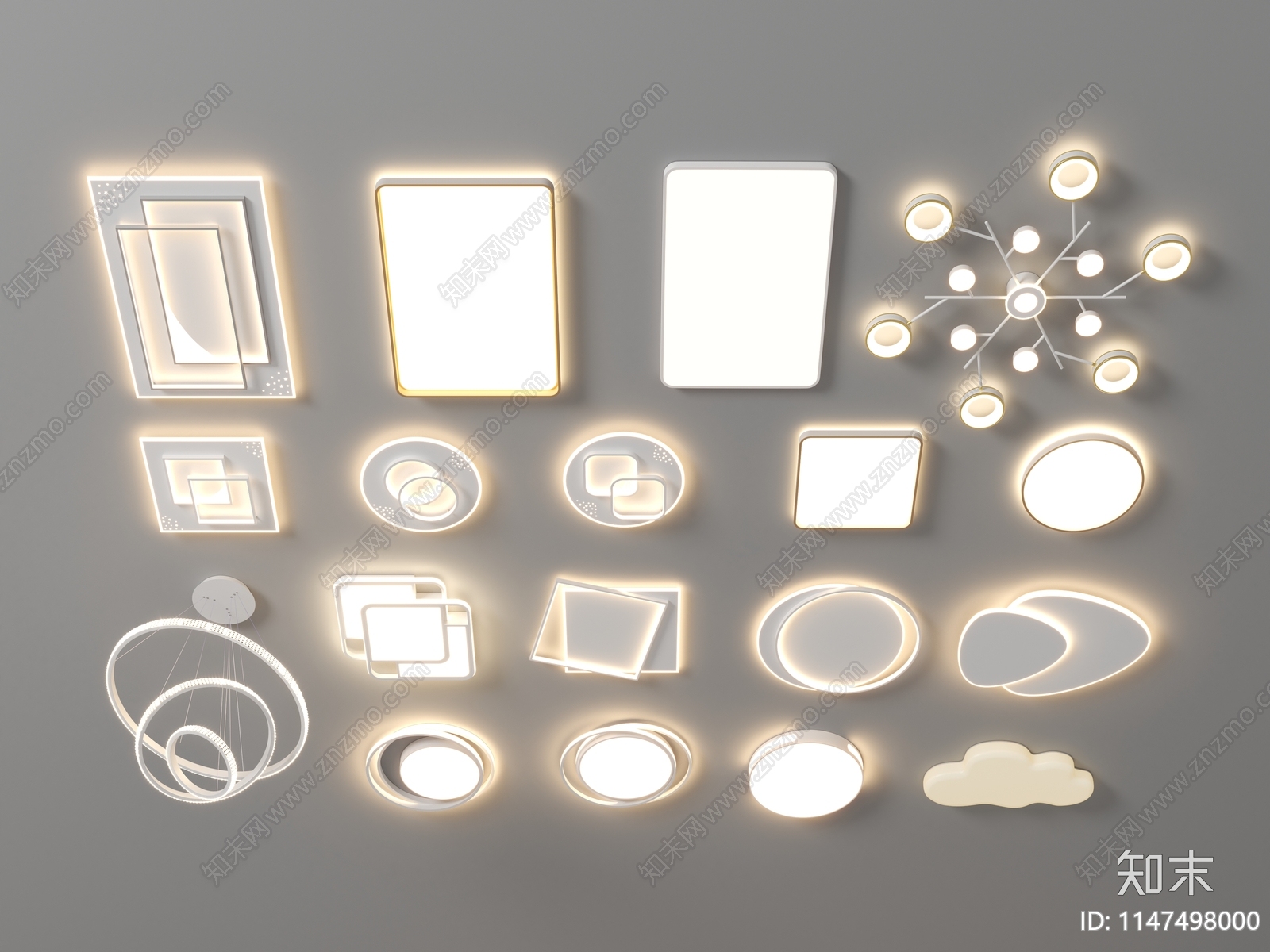 极简客厅灯现代简约大气主灯led卧室云朵吸顶灯全屋灯具组合套餐3D模型下载【ID:1147498000】