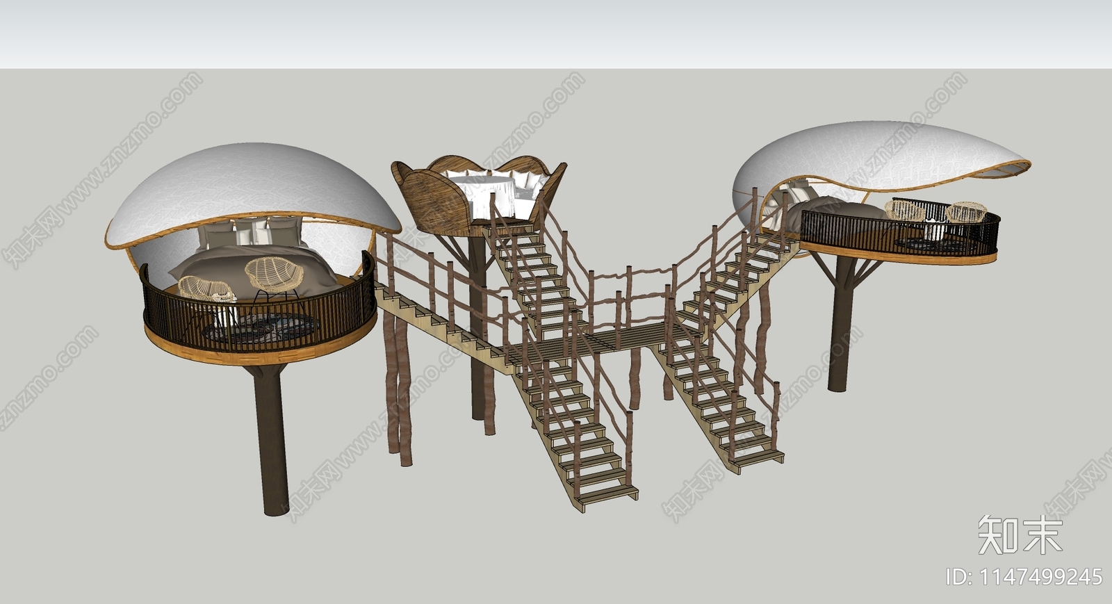 带鸟巢卡座的特色树屋SU模型下载【ID:1147499245】
